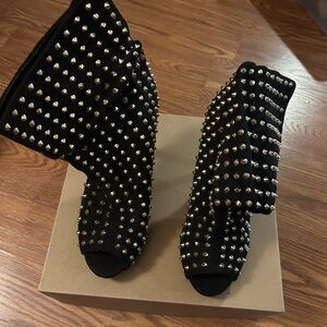 Black suede stud 6 inch heels